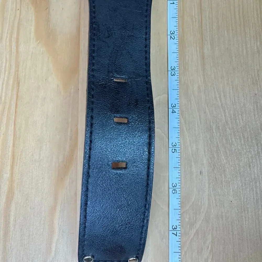 Calvin Klein women’s Belt Black Leather Stretch Studded Silver 90s M/L